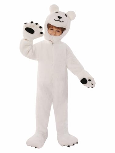 Zalvivia Kinder Tier Cosplay Kostüm Weißer Bär Einteiler Eisbär Pyjama Jumpsuit Nachtwäsche Bühnenparty Outfit Plüsch Weißer Bär Einteiler Cosplay Anzug von Zalvivia