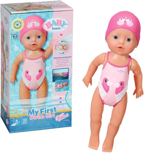 BABY born My First Swim Girl, Aufzieh-Badepuppe, wasserfest, funktioniert ohne Batterien, 30 cm große Puppe, 834060 Zapf Creation von Zapf Creation