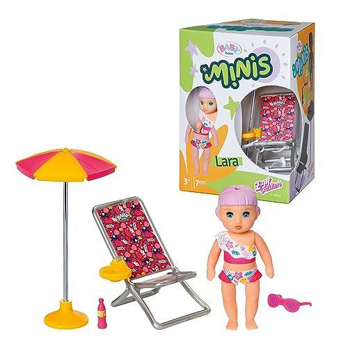 BABY born Minis Sonnenstuhl-Spielset mit Minis-Puppe Lara und Liegestuhl, 701911 Zapf Creation, Bright And Vibrant Colors (Tropical Print) von BABY Born