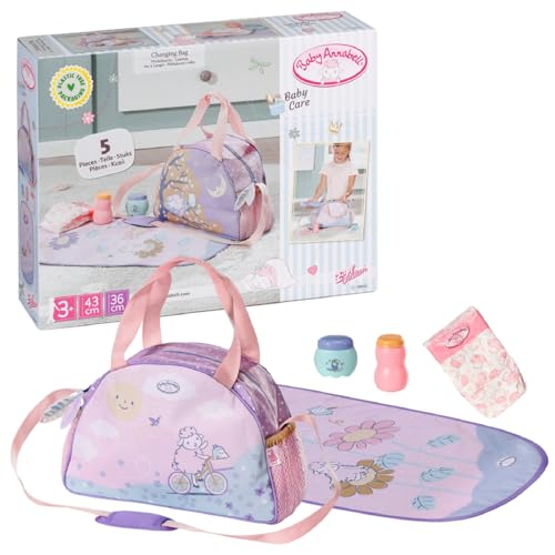 Baby Annabell Borsa fasciatoio DOLL, Puppenwickeltasche, Wickeltasche mit Wickelunterlage, Windel und 2 Döschen, 707432, Zapf Creation, Weiß von Baby Annabell