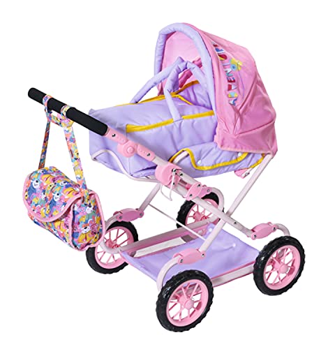 Zapf Creation 828649 BABY born Deluxe Pram Puppenwagen mit verstellbarer Griffhöhe und Wickeltasche, Puppenzubehör für Puppen fast jeder Größe von BABY Born