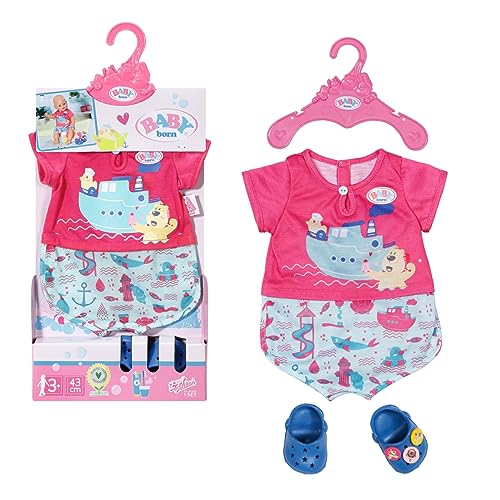 BABY born Bath Set aus Pyjama und Clogs mit maritimen Motiven, für 43 cm Puppen, 830628 Zapf Creation von Zapf Creation