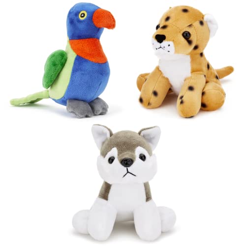 Zappi Co Kinder Kuschelweiches Plüschtier - Perfekte kuschelige Spielgefährten für Kinder Geburtstage und besondere Anlässe(12-15cm) (Gepard + Lorikeet + Wolf) von Zappi Co