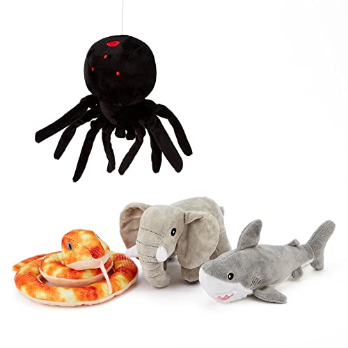 Zappi Co Kinder Kuschelweiches Plüschtier - Perfekte kuschelige Spielgefährten für Kinder Geburtstage und besondere Anlässe(12-15cm) (Elefant + Hai + Spinne + Schlange) von Zappi Co