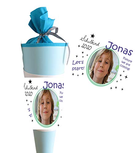 Schultüte Jungen personalisiert mit Namen und Bild -Zuckertüte Jungs groß 70 cm - Geschenk zur Einschulung von Zarto