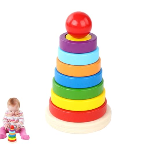 Zasdvn Regenbogen-Ring-Stapler-Spielzeug,Regenbogen-Ring-Stapler | Holz-Regenbogen-Stapler - -Lernspielzeug für und Mädchen im Alter von 1–3 Jahren von Zasdvn