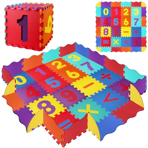 16 Teile 30 x 30 x 1 cm Puzzlematte - Kinderspielteppich Spielmatte Baby Puzzle Teppich Matte Baby Krabbelmatte Nummer(150x150 cm), Laufstall (120x 120x15 cm) Kinderzimmer von Zavlfga