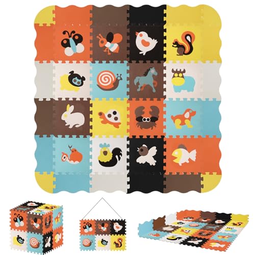 16 Teile 30 x 30 x 1 cm Puzzlematte - Kinderspielteppich Spielmatte Baby Puzzle Teppich Matte Baby Krabbelmatte Tier(150x150 cm), Laufstall (120x 120x15 cm) Kinderzimmer von Zavlfga