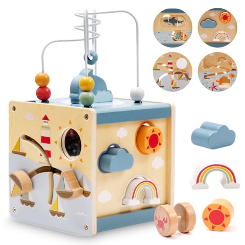 Zaxiva Motorikwürfel ab 1 Jahr, Montessori Spielzeug aus Holz, 6 in 1 Activity Würfel Baby, geeignet als kreatives Motorikspielzeug für Kinder, Holzspielzeug Geschenk für Jungen und Mädchen von Zaxiva