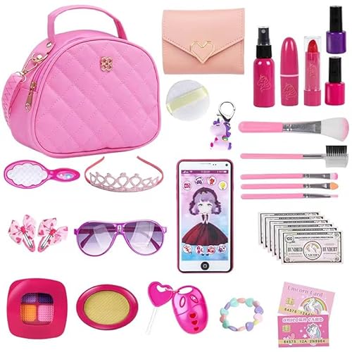 Zaxiva Prinzessin-Handtasche: Schminkkoffer für Mädchen mit 32 Teilen, Spiel-Make-up, Geldbörse, Spielzeug-Handy, Schlüsseln, für Mädchen ab 3 Jahren von Zaxiva