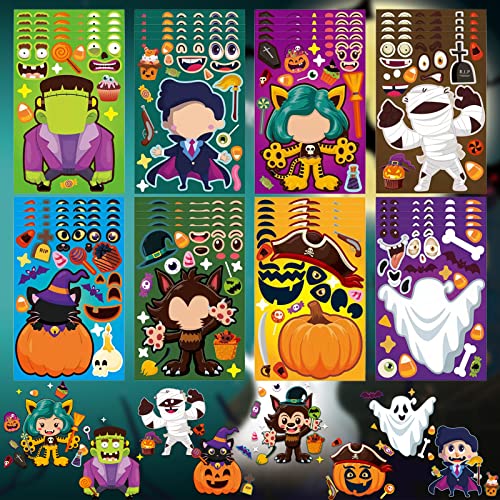 Zayvor 40 Halloween Machen Sie Ihre Eigenen Aufkleber Make-a-Face-Stickerbögen Halloween-Bastelarbeiten Einschließlich Halloween-Aufkleber Halloween-Kürbis-Dekorationsaufkleber Aufkleberbögen,A von Zayvor