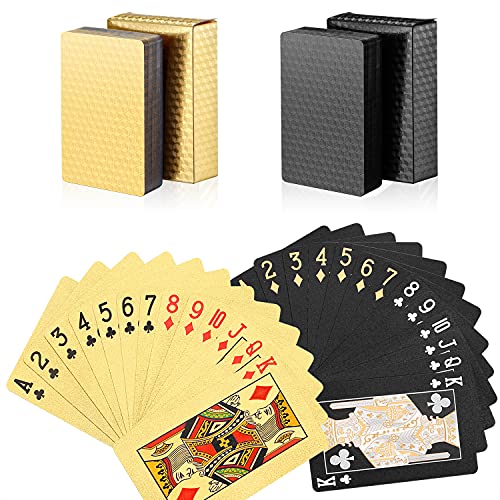 Zayvor Goldfolie & Schwarzer Spielkarten Schwarze Wasserdichtes Pokerkarten Profi Premium Spielkarten Zauberkarten Wasserfeste Pokerkarten Diamant Plastik Texas Holdem Poker Spielkarten Spiel Cards von Zayvor