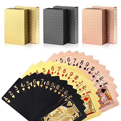 Zayvor Roségold Goldfolie & Schwarzer Spielkarten Schwarze Wasserdichtes Pokerkarten Profi Premium Spielkarten Zauberkarten Wasserfeste Pokerkarten Plastik Texas Holdem Poker Spielkarten Spiel Cards von Zayvor