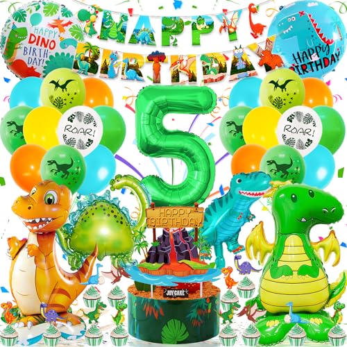 Dino Geburtstag Deko 5 Jahre, Riesen 3D Dinosaurier Folienballons Geburtstagsdeko 5 jahre Junge mit Dino luftballon 5 jahre, Dino Party Folienballon Grün Dschungel Deko für Dino Deko Kindergeburtstag von Zaztytoy