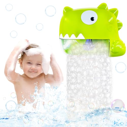 Zaztytoy Badewannenspielzeug Baby ab 1 Jahr - Dinosaurier Badespielzeug mit Musik, Seifenblasenmaschine für Badezimmer, Wasserdicht, Ideal für Badewanne und Spielzimmer, Grün von Zaztytoy