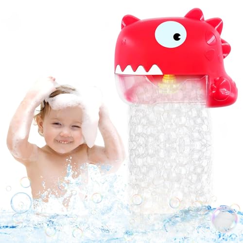 Zaztytoy Badewannenspielzeug Baby ab 1 Jahr - Dinosaurier Badespielzeug mit Musik, Seifenblasenmaschine für Badezimmer, Wasserdicht, Ideal für Badewanne und Spielzimmer, Rot von Zaztytoy