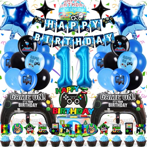 Zaztytoy Videospiel Geburtstag Deko 11 Jahre für Jungen - 44-Teilige Geburtstagsparty Ballon Set in Blau und Schwarz, Hochwertig & Umweltfreundlich, Einfach zu Montieren von Zaztytoy