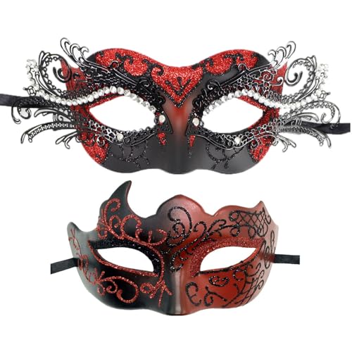 ZbFwmx Paar Maskerade Maske Set Maskerade Maske für Frauen Schwarz Kostüm Maske Cosplay Party Maskerade Ball, Rot, schwarz, Middle von ZbFwmx