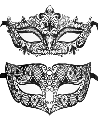 ZbFwmx Paar Maskerade Maske Set Maskerade Maske für Frauen Schwarz Kostüm Maske Cosplay Party Maskerade Ball, Schwarz-Metall, Middle von ZbFwmx