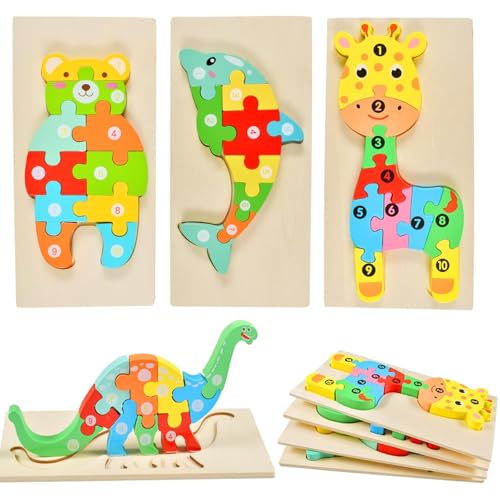 Holzpuzzle für Kinder Ab 2 3 4 Jahre,Montessori-Spielzeug für Kinder ab 2 Jahren,Holzpuzzle Holzspielzeug für Kinder, 4 Stück lehrreiches Holzpuzzle, Geschenk für Jungen und Mädchen von ZeYou