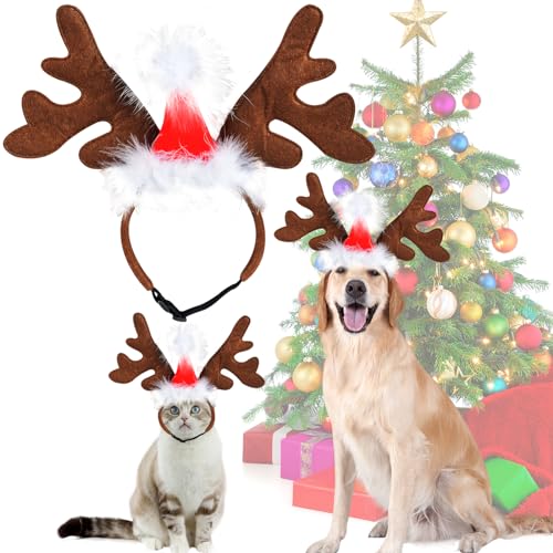 Weihnachten Haustier Stirnband Funmo Hund Rentier Geweih Stirnband,Haustier Kopfschmuck Haarreif,Katze Rentier Geweih Weihnachtskostüm,Elch Kopfbedeckung,Weihnachts Geschenk Kostüm Outfit für Hunde von ZeYou