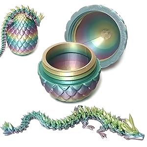 ZeYou 3D-Gedruckter Drache,3D Gedrucktes Drachenei Geheimnisvolle Drachen Spielzeug, flexiblen Gelenken – ideal als Heim- und Bürodekoration oder Schreibtischspielzeug (Laser-Regenbogen) von ZeYou