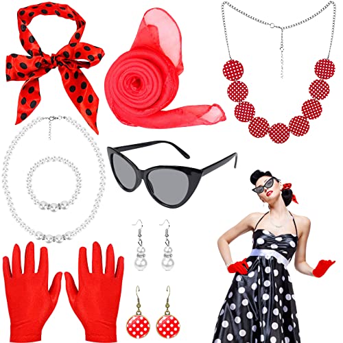 ZeYou 9 Stück 50er Jahre Accessoires Damen, Rockabilly Accessoires Damen 1950s Kostüm Accessoires Foto Requisiten Geschenke für Karneval Motoparty Retro Teily Party von ZeYou