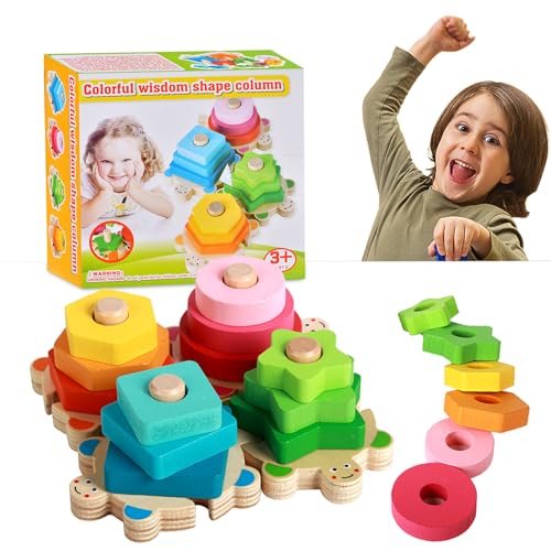 ZeYou Holz Sortier und Stapelspielzeug,Tierstapel Bausteine Spielzeug, Pädagogische Vorschule Lernen Brettspiel Geschenk für Jungen Mädchen von ZeYou