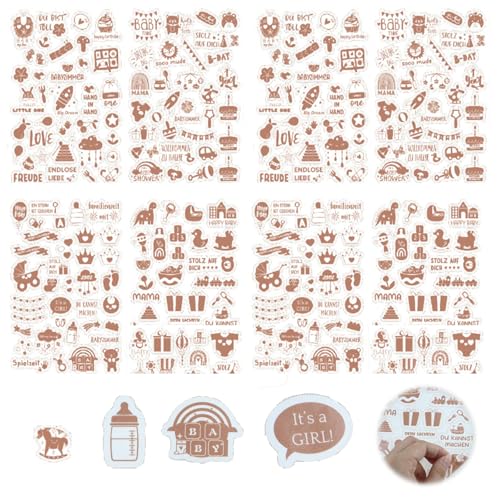 Zeaicos 4 Stück 212 Stickers Babyalbum, DIY Scrapbooking Aufkleber zum Gestalten, Fotoalbum Geschenke, Khaki Scrapbook Zubehör für Jungen und Mädchen von Zeaicos