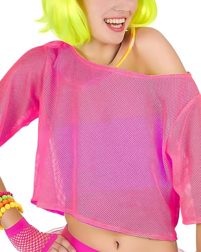 Zeayebsr 1pcs 80er 90er Jahre Outfit Damen, Rosa 80er Jahre Outfit, Party Accessoires für Faschingskostüm Karneval, 80er Jahre Damen Party Kostüme Frauen Karneval Ankleiden Satz Cosplay von Zeayebsr