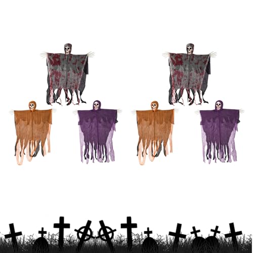 Zecnaud 3 pcs Halloween-Sensenmann zum Aufhängen, Halloween Deko Gruselig, Halloween Deko Outdoor, Halloween Deko Garten, Horror Deko für Halloween Innen- und Außen-Deko, Spukhaus Deko (2set) von Zecnaud