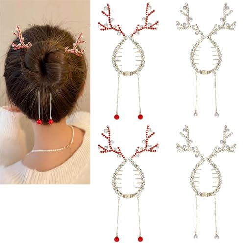 Zecnaud Haarklammer, Weihnachts Haarschmuck, 2pcs Rentier Haarspange Weihnachten, Haarschmuck Weihnachten, Kopfschmuck Weihnachten, Weihnachtshaarschmuck, für Frauen Mädchen (4pcs) von Zecnaud