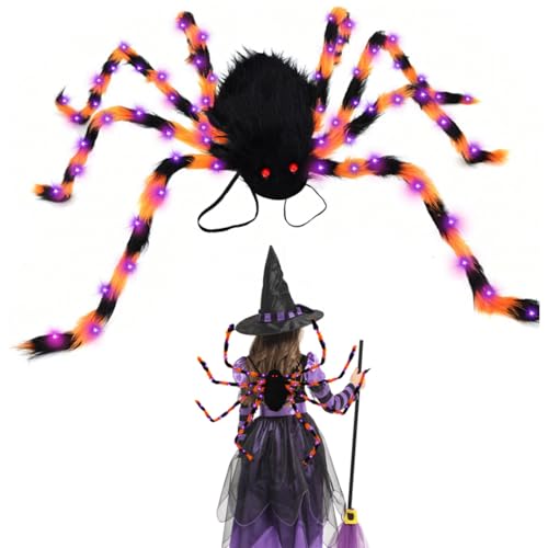 Zecnaud Halloween Kostüm Kinder Spinne, Spinnenkostüm mit Lichtern, Halloween Tasche, simulierte Halloween Tasche für SüßIgkeiten, Halloween Kostüm Kinder, Halloween Spinne, für Halloween Party (*1) von Zecnaud