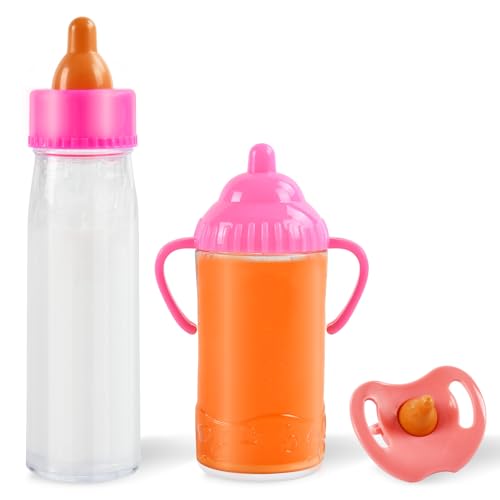 Magische Flasche, 2 Stück Magische Milchfläschchen mit Schnuller, New Born Baby Puppe Zubehör, Trinkflasche Puppenzubehör, Puppenflasche für Babypuppen, Spielpuppen, mit verschwindender Milch (D) von Zecouk