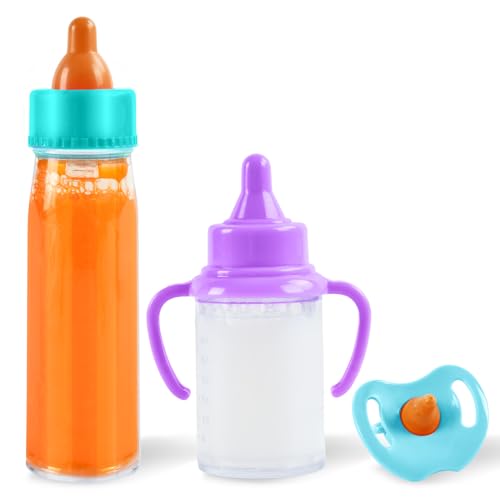 Magische Flasche, 2 Stück Magische Milchfläschchen mit Schnuller, New Born Baby Puppe Zubehör, Trinkflasche Puppenzubehör, Puppenflasche für Babypuppen, Spielpuppen, mit verschwindender Milch (A) von Zecouk