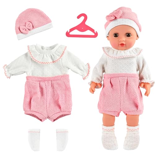 Puppenkleidung, Puppenkleider Outfits für 35-43cm New Born Baby Puppen Baby Born Kleider mit Hut und Socken, Geschenke für Jungen Mädchen (Rosa-Weiß) von Zecouk