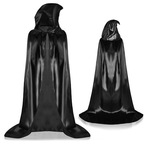 Schwarzer Umhang mit Kapuze Halloween Kostüm Cape Mittelalter Umhang Hexe Cape Kapuzenumhang für Kinder Erwachsener Feiertags Cosplay Kostüme (43 Zoll) von Zecouk