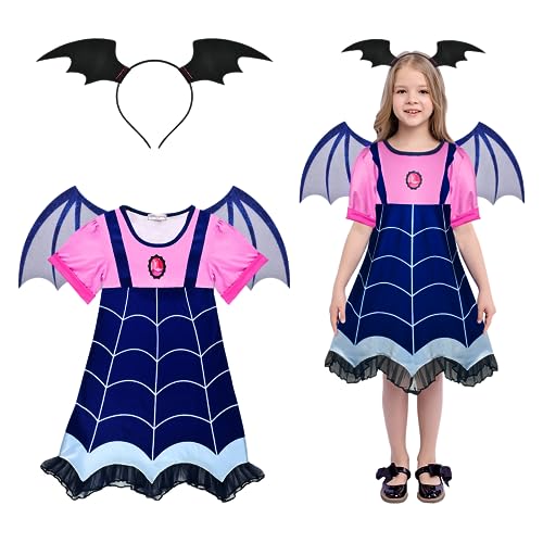 Zecouk Fledermaus Kostüm Mädchen, Halloween Fledermaus Kostüm für Kinder Vampir Kostüm mit Flügeln und Haarreifen für Halloween, Karneval, Cosplay, Originelle Geschenkidee (S-röcke länge 65 cm) von Zecouk