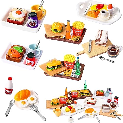 Zecouk Miniatur Lebensmittel Puppenhaus Weihnachten, Wichtel , Eier, Jam, Brot, Hamburger, Kuchen, Milch, Kaffee, 1:12 Küche Zubehör und Geschirr Set, Holz von Zecouk