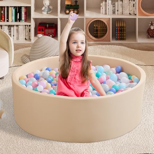 Zedachica Bällebad Baby 90Cmx30Cm Schaumstoff Bällebad Kinder Rund Bällebad Baby ab 1 Jahr Baby Bällepool für Innen und Außenbereich Mädchen und Jungen, (Beige, Ohne Bälle) von Zedachica