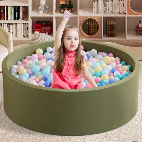 Zedachica Bällebad Baby 120Cmx40Cm Schaumstoff Bällebad Kinder Rund Bällebad Baby ab 1 Jahr Baby Bällepool für Innen und Außenbereich Mädchen und Jungen, (Salbei grün, Ohne Bälle) von Zedachica