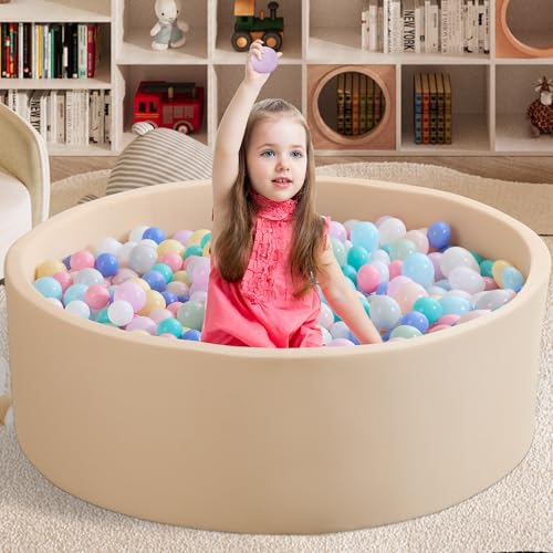 Zedachica Ball Pit für Kleinkinder 47.2''x15.7 Baby Ball Pit Weiche Memory Foam Ball Pit Runde Lagre Kids Ball Pit Innen- und Outdoor Spiel Kids Play Ball Pool (Beige, Keine Bälle) von Zedachica