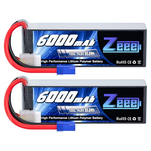 Zeee 4S LiPo Akku 14,8V 100C 6000mAh mit EC5 Steck für RC Auto, RC Flugzeug, RC Hubschrauber, RC Hobby (2 Packungen) von Zeee