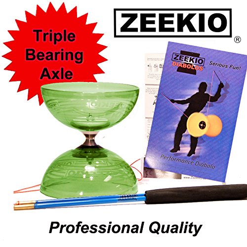 Zeekio Crystal Series Master Spin Diabolo – Dreifach-Kugellager, Fiberglasstäbe und Schnur (Limettengrün) von Zeekio