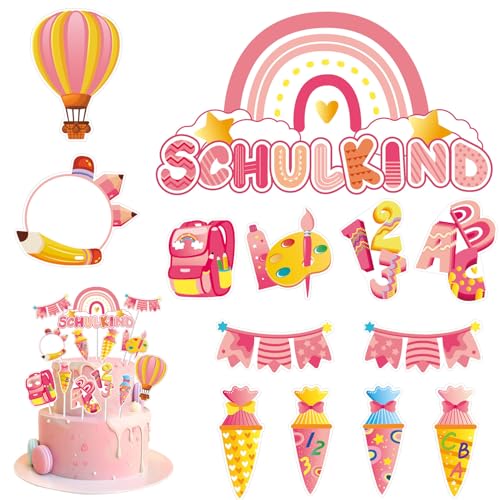 13 Stück Tortendeko Einschulung,Schulanfang Tortendeko,Tortendeko Zur Einschulung,Schultüte Einschulung DekoKuchendeko Schulanfang,Cupcake Topper Dekorationen für Schulkind Junge von ZeiLaBang Kakadi