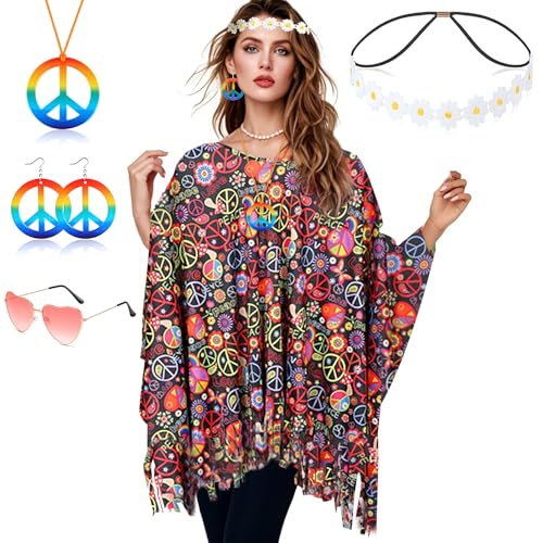 60er 70er Jahre Kostüm Damen,Hippie Kostüm Damen Set,Damen Poncho Set mit Hippie Accessoires,Hippie Poncho Damen,60 er 70er Jahre Hippie Kleidung,Hippie Damen Kleid Set für Halloween,Karneval Party 60er 70er Jahre Kostüm Damen,Hippie Kostüm Damen Set,Damen Poncho Set mit Hippie Accessoires,Hippie Poncho Damen,60 er 70er Jahre Hippie Kleidung,Hippie Damen Kleid Set für Halloween,Karneval Party von ZeiLaBang Kakadi