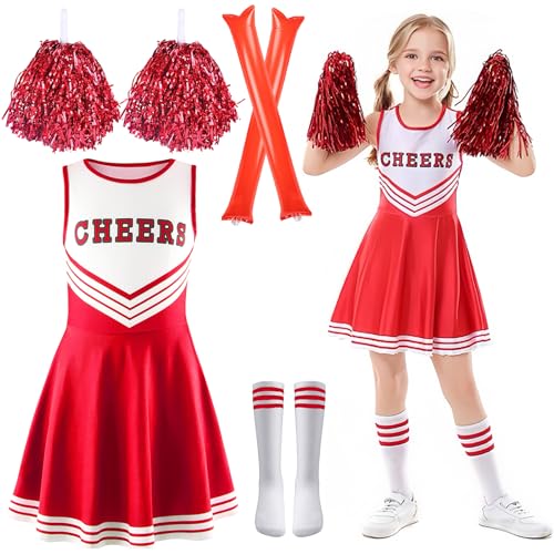 Kinderkostüm Cheerleader,Cheerleader Kostüm Kinder Kleid,Kinder Cheer Outfitmit Pompons,Faschingskostüme kinder Cheerleading,Cheerleading Kleid Cheer Uniformen Karneval Kostüm für 8-13 Jahre von ZeiLaBang Kakadi