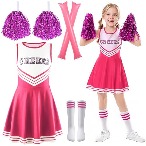 Kinderkostüm Cheerleader,Cheerleader Kostüm Kinder Kleid,Kinder Cheer Outfitmit Pompons,Faschingskostüme kinder Cheerleading,Cheerleading Kleid Cheer Uniformen Karneval Kostüm für 8-13 Jahre ﻿ von ZeiLaBang Kakadi