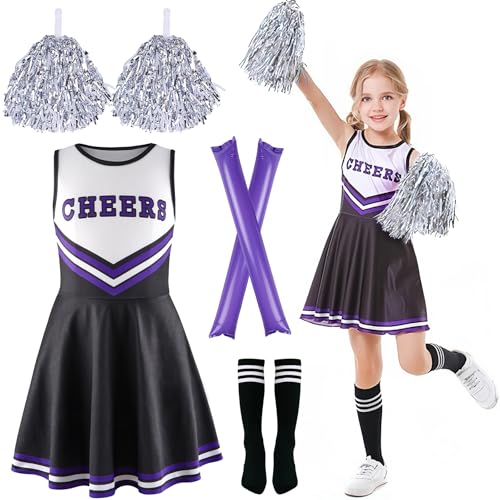 Kinderkostüm Cheerleader,Cheerleader Kostüm Kinder Kleid,Kinder Cheer Outfitmit Pompons,Faschingskostüme kinder Cheerleading,Cheerleading Kleid Cheer Uniformen Karneval Kostüm für 8-13 Jahre von ZeiLaBang Kakadi