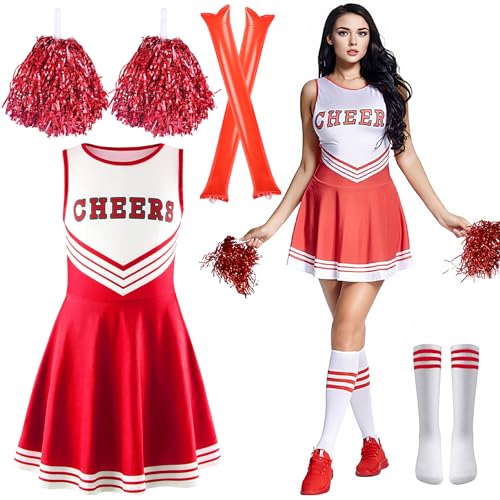 ZeiLaBang Kakadi Cheerleader Kostüm Damen für Erwachsene,Kostüm Cheerleader,Cheerleadering Outfit Fancy Dress Uniform,Cheerleadering Outfit Mädchen,Pompoms und Socken für Karneval, Mottoparty von ZeiLaBang Kakadi